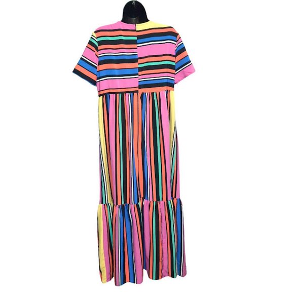 Shein Women Size Large 8 / 10 Multi Colorful Striped Tiered Long Dress - Picture 6 of 7